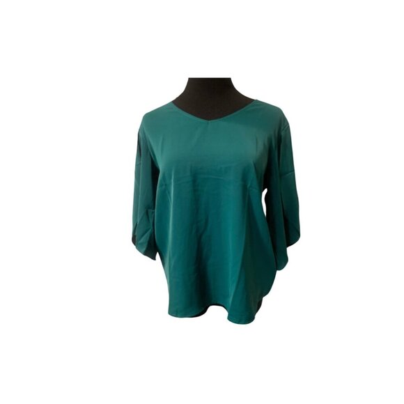 *SOLD* NWT Dark Green Spring Seaon Loose Fit Blouse with Flutter Sleeves Sz S - Picture 1 of 4